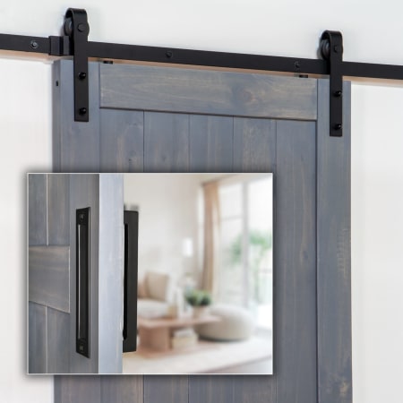 Ageless Iron 78-3/4" Long Sliding Door / Barn Door Hardware Track and Fitting Set with Grip and Flush Pulls Black Iron