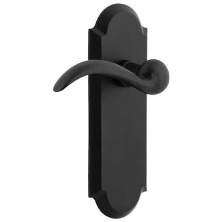 Ageless Iron Tine Left Handed Privacy Door Lever Set with Dome Long Rose and 2-3/8" Backset Black Iron