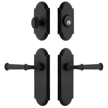 Ageless Iron Cannon Left Handed Keyed Entry Lever Set and Deadbolt Combo Pack with Dome Long Rose - 2-3/4" Backset Black Iron
