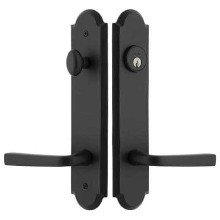 Ageless Iron Lance Right Handed Keyed Entry Lever Set and Deadbolt Combo Pack with Dome Tall Rose - 2-3/8" Backset Black Iron