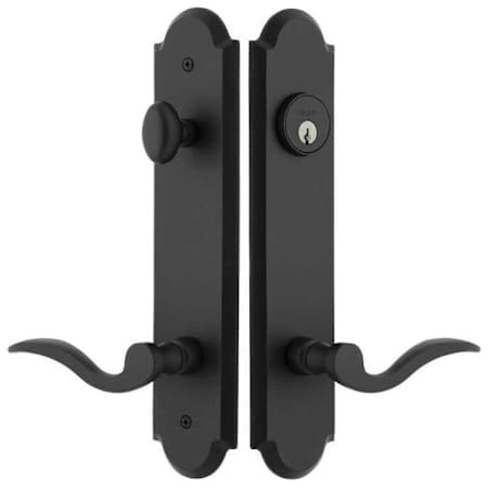 Ageless Iron Palisade Left Handed Keyed Entry Lever Set and Deadbolt Combo Pack with Dome Tall Rose - 2-3/8" Backset Black Iron