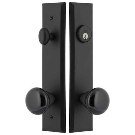 Ageless Iron Black Shadow Porcelain Keyed Entry Knob Set and Deadbolt Combo Pack with Keep Tall Rose - 2-3/8" Backset Black Iron