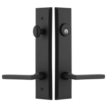 Ageless Iron Dirk Right Handed Keyed Entry Lever Set and Deadbolt Combo Pack with Keep Tall Rose - 2-3/8" Backset Black Iron