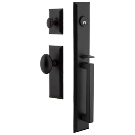 Ageless Iron Keep One Piece Keyed Entry D Grip Handleset with Aeg Interior Knob and Keep Long Interior Trim - 2-3/8" Backset Black Iron
