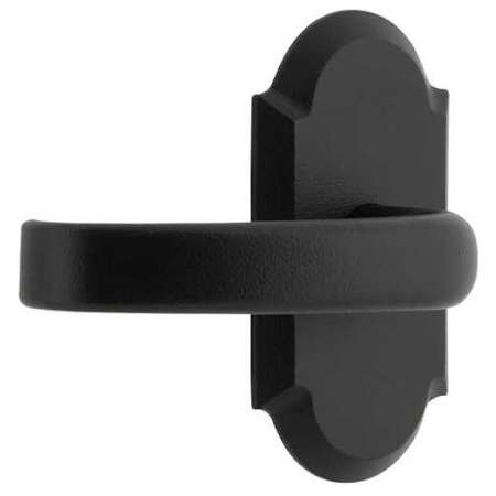 Ageless Iron Crescent Left Handed Privacy Door Lever Set with Vault Rose and 2-3/8" Backset Black Iron