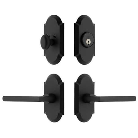 Ageless Iron Dirk Left Handed Keyed Entry Lever Set and Deadbolt Combo Pack with Vault Rose - 2-3/4" Backset Black Iron