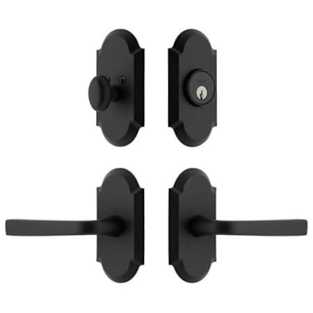 Ageless Iron Lance Left Handed Keyed Entry Lever Set and Deadbolt Combo Pack with Vault Rose - 2-3/8" Backset Black Iron