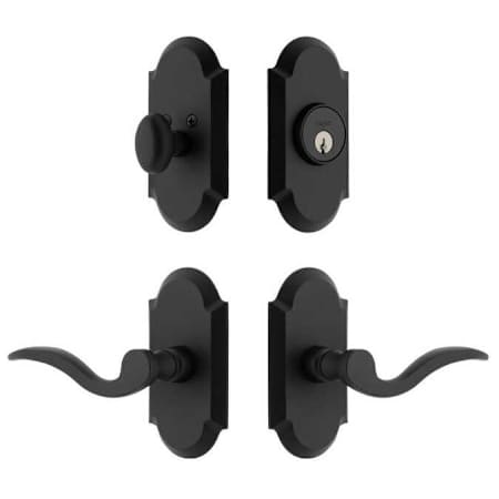 Ageless Iron Palisade Right Handed Keyed Entry Lever Set and Deadbolt Combo Pack with Vault Rose - 2-3/4" Backset Black Iron