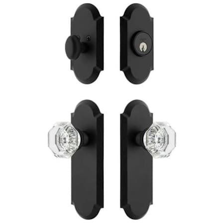 Ageless Iron Krystall Keyed Entry Knob Set and Deadbolt Combo Pack with Dome Long Rose - 2-3/8" Backset Black Iron