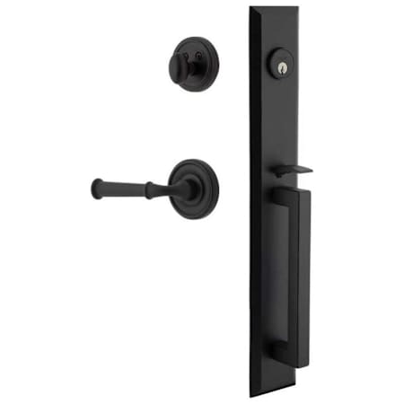 Ageless Iron Keep Left Handed One Piece Keyed Entry D Grip Handleset with Cannon Interior Lever and Loch Interior Trim - 2-3/4" Backset Black Iron