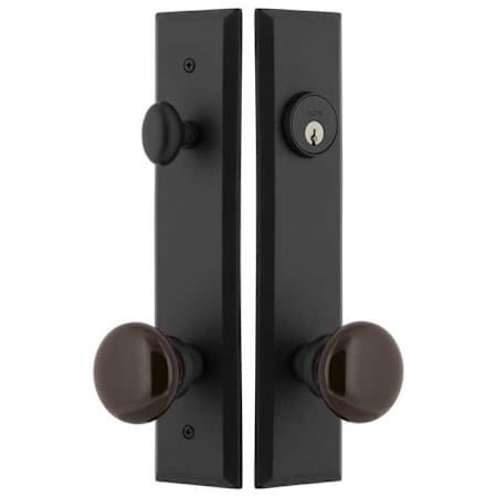 Ageless Iron Brown Autumn Porcelain Keyed Entry Knob Set and Deadbolt Combo Pack with Keep Tall Rose - 2-3/4" Backset Black Iron