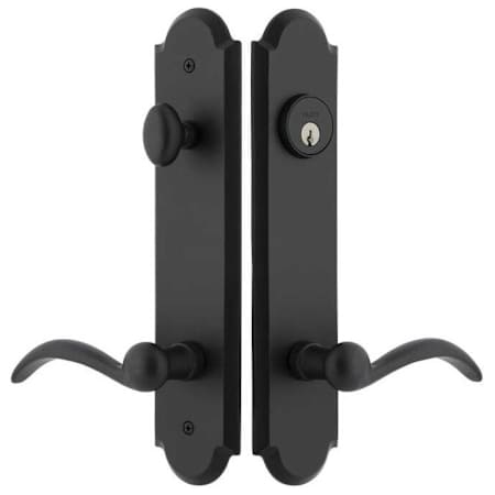 Ageless Iron Tine Left Handed Keyed Entry Lever Set and Deadbolt Combo Pack with Dome Tall Rose - 2-3/4" Backset Black Iron