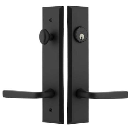 Ageless Iron Lance Right Handed Keyed Entry Lever Set and Deadbolt Combo Pack with Keep Tall Rose - 2-3/4" Backset Black Iron