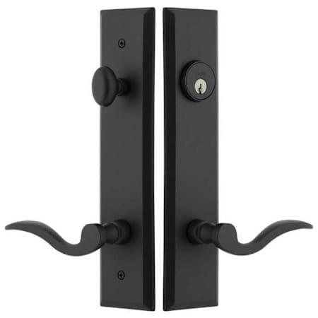 Ageless Iron Palisade Right Handed Keyed Entry Lever Set and Deadbolt Combo Pack with Keep Tall Rose - 2-3/4" Backset Black Iron
