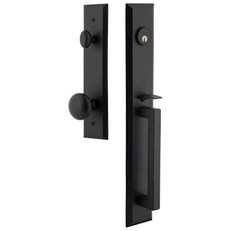 Ageless Iron Keep One Piece Keyed Entry D Grip Handleset with Keep Interior Knob and Keep Tall Interior Trim - 2-3/4" Backset Black Iron