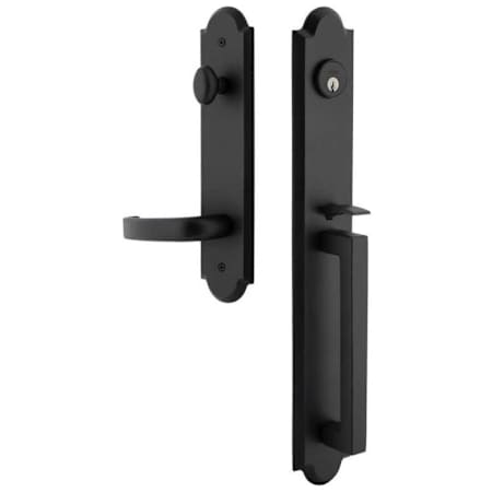 Ageless Iron Dome Left Handed One Piece Keyed Entry D Grip Handleset with Crescent Interior Lever and Dome Tall Interior Trim - 2-3/4" Backset Black Iron