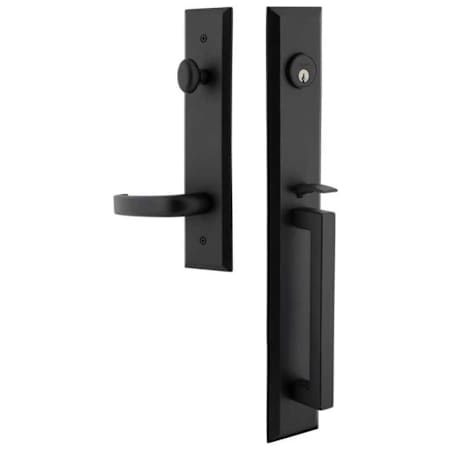 Ageless Iron Keep Right Handed One Piece Keyed Entry D Grip Handleset with Crescent Interior Lever and Keep Tall Interior Trim - 2-3/8" Backset Black Iron