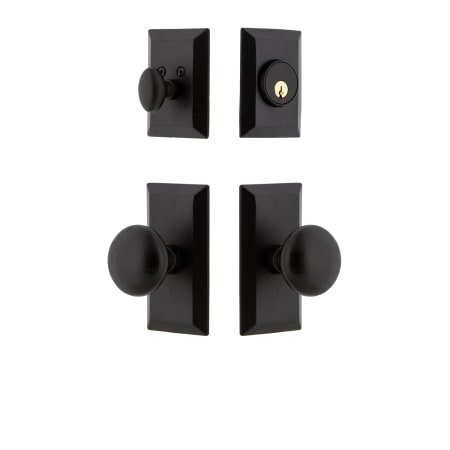 Ageless Iron Vale  - Rustic Cast Iron Single Cylinder Keyed Entry Deadbolt and Knobset Combo Pack with Keep Knob and 2-3/8" Backset Black Iron