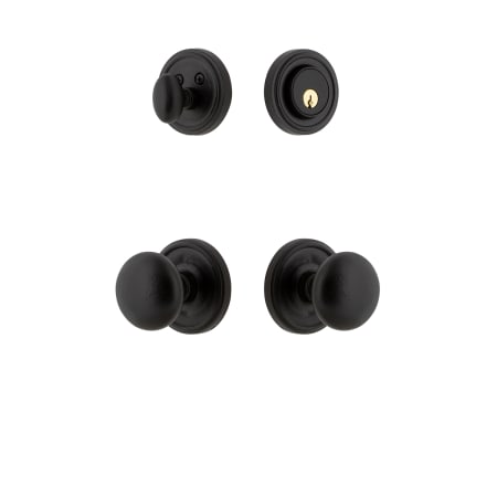 Ageless Iron Loch - Rustic Cast Iron Single Cylinder Keyed Entry Deadbolt and Knobset Combo Pack with Keep Knob and 2-3/8" Backset Black Iron