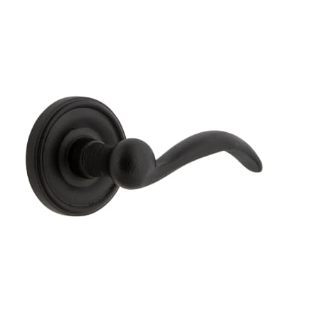 Ageless Iron Loch - Rustic Cast Iron Right Handed Privacy Door Lever Set with Tine Lever and 2-3/4" Backset Black Iron