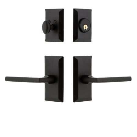 Ageless Iron Vale  - Rustic Cast Iron Right Handed Single Cylinder Keyed Entry Deadbolt and Leverset Combo Pack with Dirk Lever and 2-3/8" Backset Black Iron