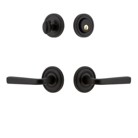 Ageless Iron Loch - Rustic Cast Iron Right Handed Single Cylinder Keyed Entry Deadbolt and Leverset Combo Pack with Lance Lever and 2-3/4" Backset Black Iron