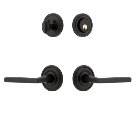 Ageless Iron Loch - Rustic Cast Iron Left Handed Single Cylinder Keyed Entry Deadbolt and Leverset Combo Pack with Dirk Lever and 2-3/8" Backset Black Iron