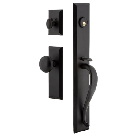 Ageless Iron Keep - Rustic Cast Iron Full Plate Single Cylinder Keyed Entry Handleset with Interior Keep Trim and Keep Knob for 2-3/8" Backset Doors Black Iron