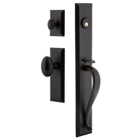 Ageless Iron Keep - Rustic Cast Iron Full Plate Single Cylinder Keyed Entry Handleset with Interior Keep Trim and Aeg Knob for 2-3/4" Backset Doors Black Iron