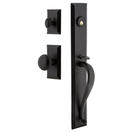 Ageless Iron Keep - Rustic Cast Iron Full Plate Single Cylinder Keyed Entry Handleset with Interior Vale Trim and Keep Knob for 2-3/4" Backset Doors Black Iron