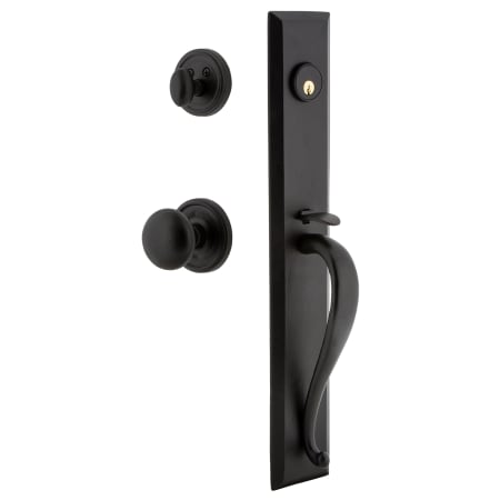 Ageless Iron Keep - Rustic Cast Iron Full Plate Single Cylinder Keyed Entry Handleset with Interior Loch Trim and Keep Knob for 2-3/4" Backset Doors Black Iron