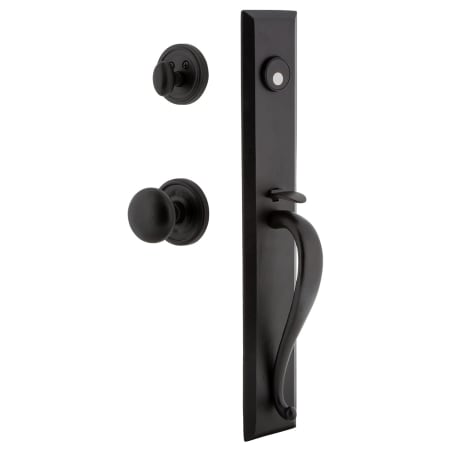 Ageless Iron Keep - Rustic Cast Iron Full Plate Dummy Door Handle Set with Interior Loch Trim and Round Knob Black Iron