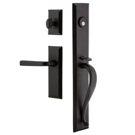 Ageless Iron Keep - Rustic Black Cast Iron Left Handed Full Plate Dummy Door Handleset with Interior Keep Trim and Lance Lever Black Iron