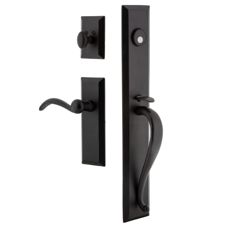 Ageless Iron Keep - Rustic Cast Iron Left Handed Full Plate Dummy Door Handleset with Interior Keep Trim and Tine Lever Black Iron
