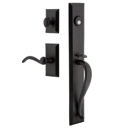 Ageless Iron Keep - Rustic Cast Iron Right Handed Full Plate Dummy Door Handleset with Interior Vale Trim and Tine Lever Black Iron