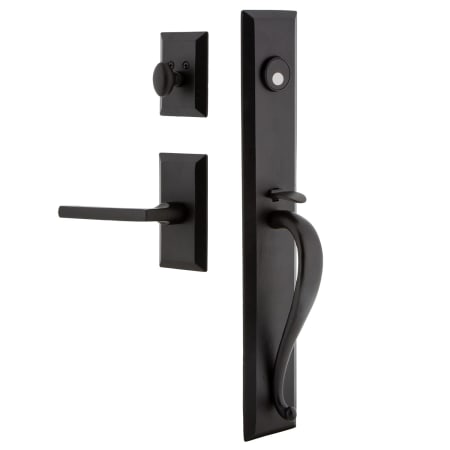Ageless Iron Keep - Rustic Cast Iron Left Handed Full Plate Dummy Door Handleset with Interior Vale Trim and Dirk Lever Black Iron