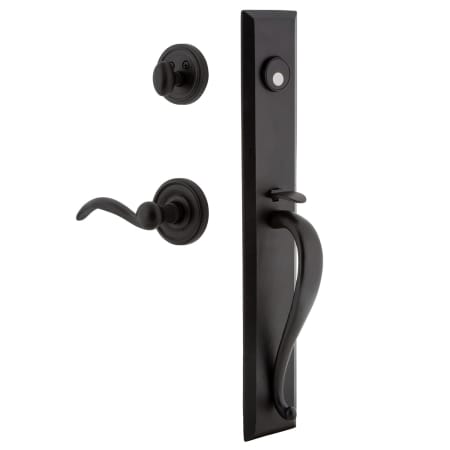 Ageless Iron Keep - Rustic Cast Iron Right Handed Full Plate Dummy Door Handleset with Interior Loch Trim and Tine Lever Black Iron