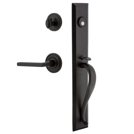 Ageless Iron Keep - Rustic Cast Iron Left Handed Full Plate Dummy Door Handleset with Interior Loch Trim and Dirk Lever Black Iron