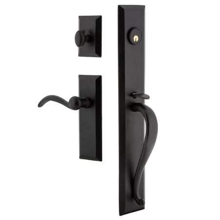 Ageless Iron Keep - Rustic Cast Iron Left Handed Full Plate Single Cylinder Keyed Entry Handleset with Interior Keep Trim and Tine Lever for 2-3/8" Backset Doors Black Iron