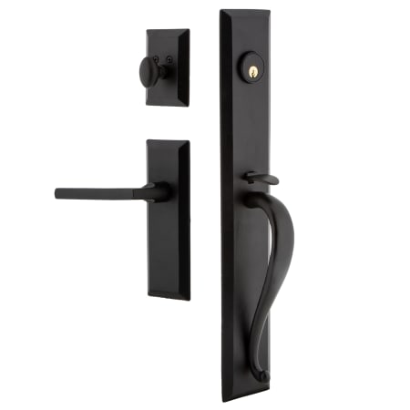 Ageless Iron Keep - Rustic Cast Iron Left Handed Full Plate Single Cylinder Keyed Entry Handleset with Interior Keep Trim and Dirk Lever for 2-3/4" Backset Doors Black Iron