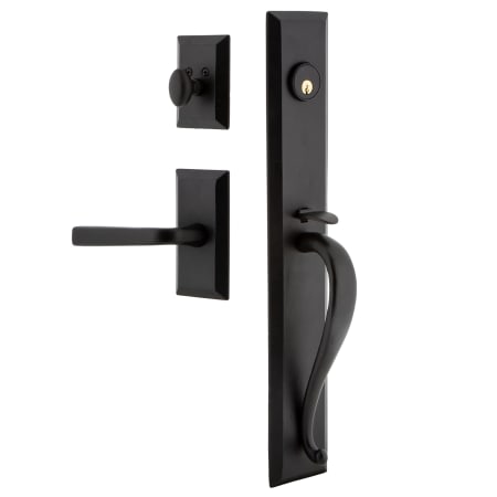 Ageless Iron Keep - Rustic Cast Iron Left Handed Full Plate Single Cylinder Keyed Entry Handleset with Interior Vale Trim and Lance Lever for 2-3/4" Backset Doors Black Iron