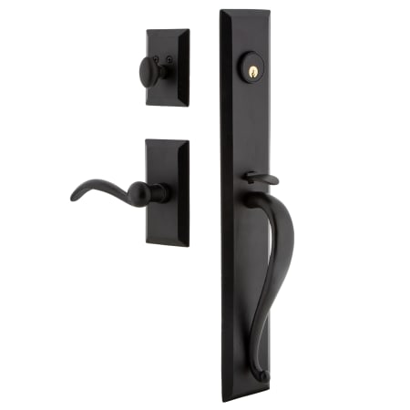 Ageless Iron Keep - Black Rustic Cast Iron Right Hand Full Plate Single Cylinder Keyed Entry Door Handle Set for 2-3/8" Backset Doors Black Iron