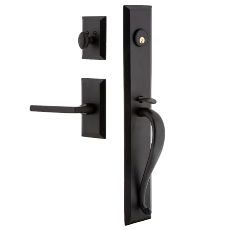 Ageless Iron Keep - Rustic Cast Iron Right Handed Full Plate Single Cylinder Keyed Entry Handleset with Interior Vale Trim and Dirk Lever for 2-3/4" Backset Doors Black Iron