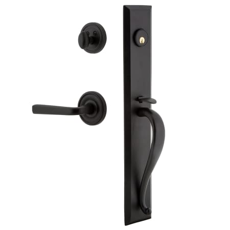 Ageless Iron Keep - Rustic Cast Iron Left Handed Full Plate Single Cylinder Keyed Entry Handleset with Interior Loch Trim and Lance Lever for 2-3/4" Backset Doors Black Iron