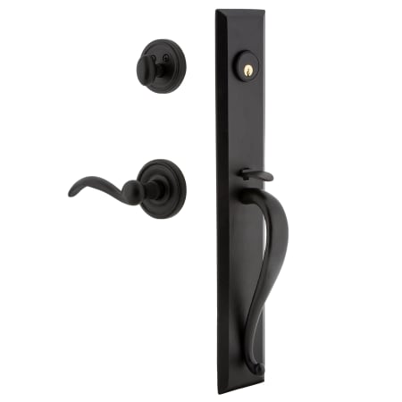 Ageless Iron Keep - Rustic Cast Iron Right Handed Full Plate Single Cylinder Keyed Entry Handleset with Interior Loch Trim and Tine Lever for 2-3/4" Backset Doors Black Iron