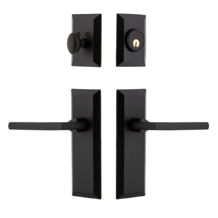Ageless Iron Keep - Rustic Cast Iron Right Handed Single Cylinder Keyed Entry Deadbolt and Leverset Combo Pack with Dirk Lever and 2-3/4" Backset Black Iron