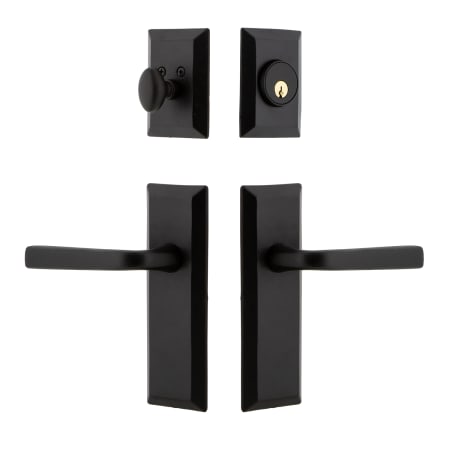 Ageless Iron Keep - Rustic Cast Iron Right Handed Single Cylinder Keyed Entry Deadbolt and Leverset Combo Pack with Lance Lever and 2-3/8" Backset Black Iron