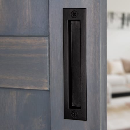 Ageless Iron Rustic Black Cast Iron 8 Inch Center to Center Single Recessed Flush Sliding Barn Door Pocket Door Pull Black Iron