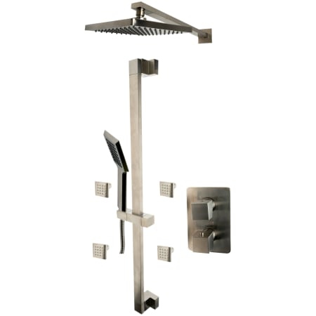 ALFI brand Thermostatic Shower System with Shower Head, Hand Shower, Slide Bar, Bodysprays, Shower Arm, Hose, and Valve Trim Brushed Nickel
