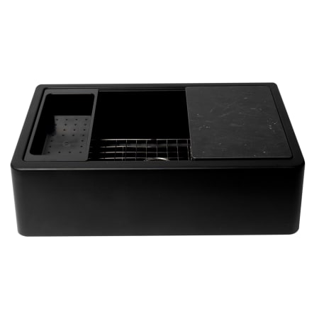 ALFI brand 33" Farmhouse Single Basin Granite Composite Kitchen Sink with Basin Rack, Colander and Cutting Board Black